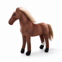 Peluche Cheval Réaliste Marron avec Crinière Blonde - Fond blanc frontal