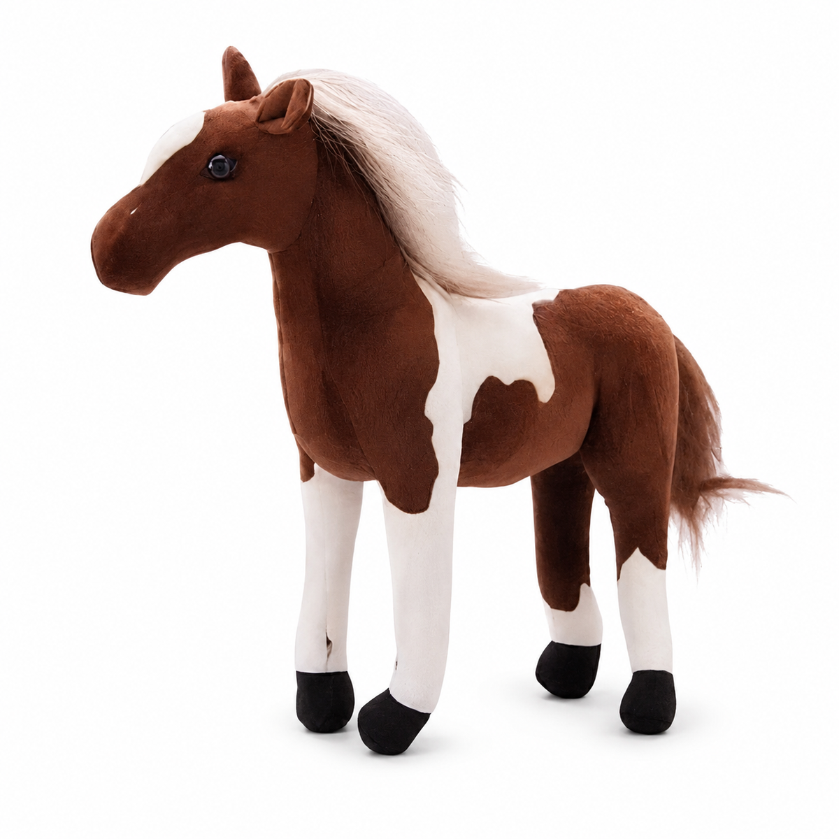 Peluche Cheval Réaliste Marron et Blanc - 30cm