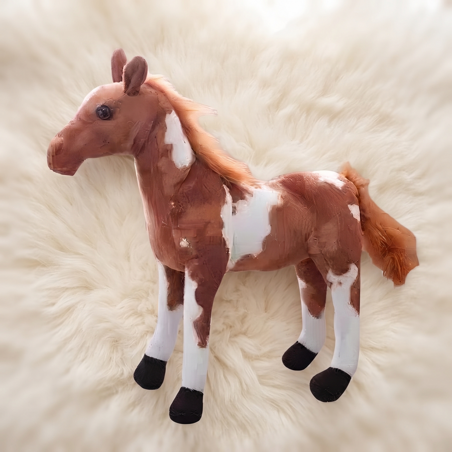 Peluche Cheval Réaliste Marron et Blanc - Détail matière