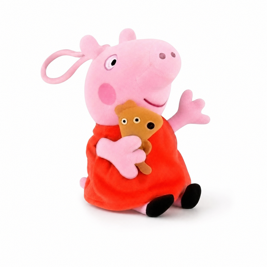 Peluche Cochon Rose Assise avec Ourson - Fond blanc frontal