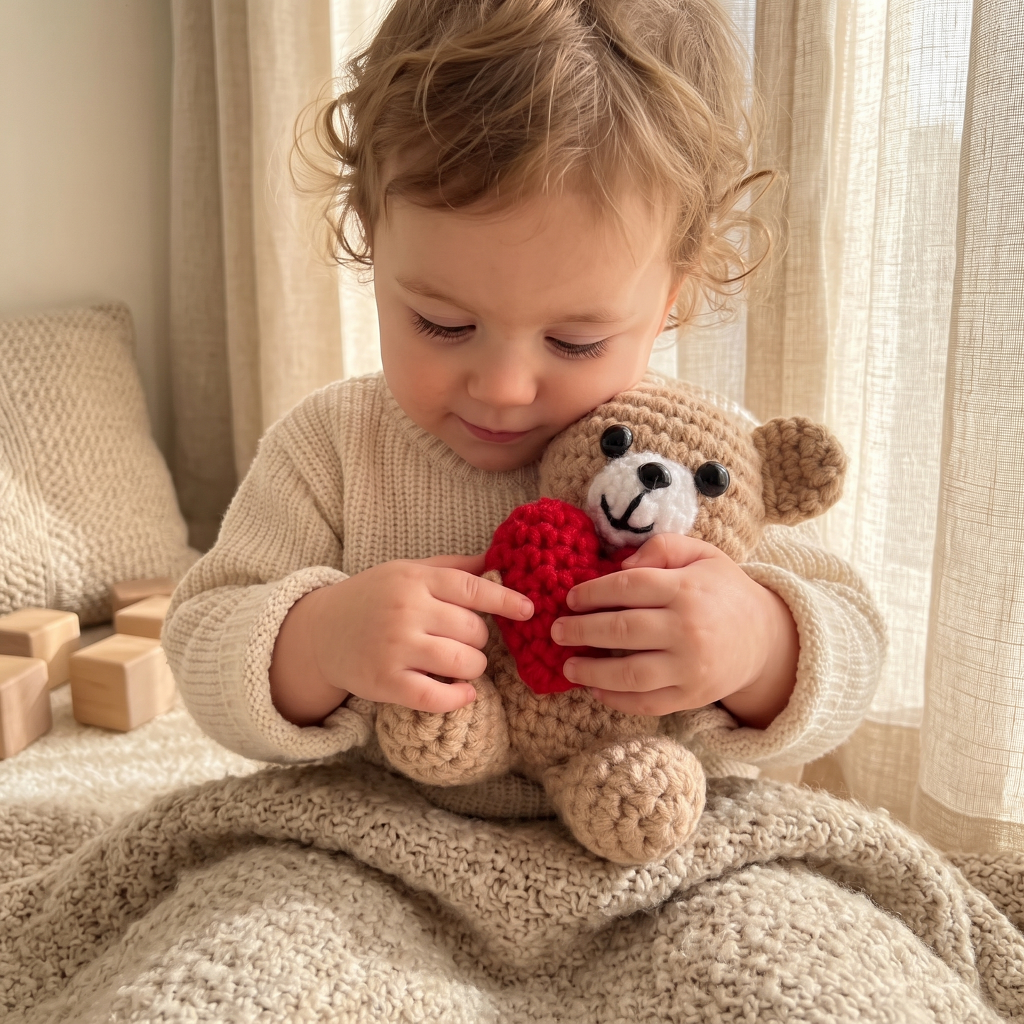Peluche Crochet Ours avec Cœur - Utilisation cosy intérieur