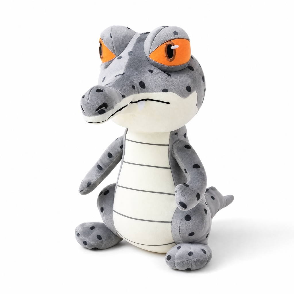 Peluche Crocodile à Gros Yeux Expressifs - Fond blanc frontal