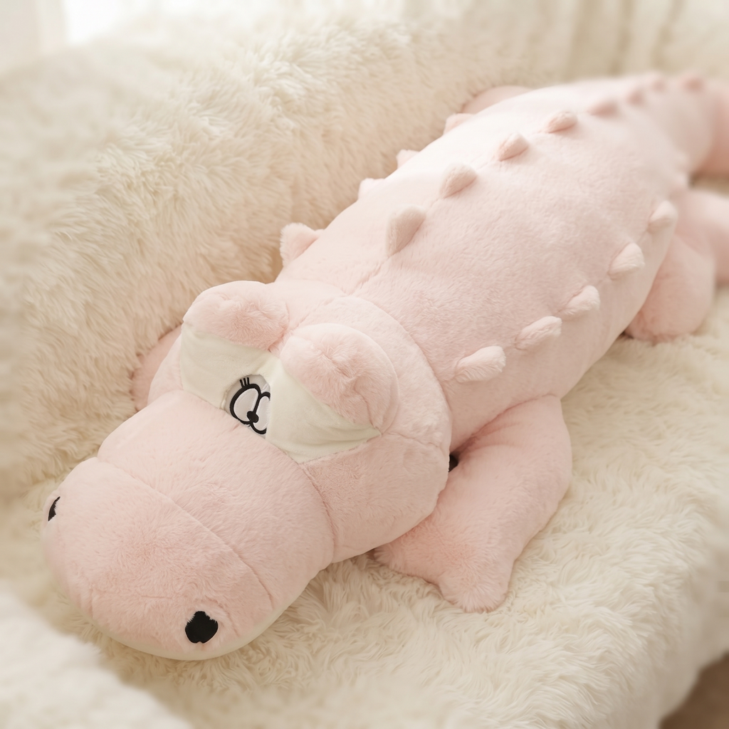 Peluche Crocodile Géante Rose - Détail matière