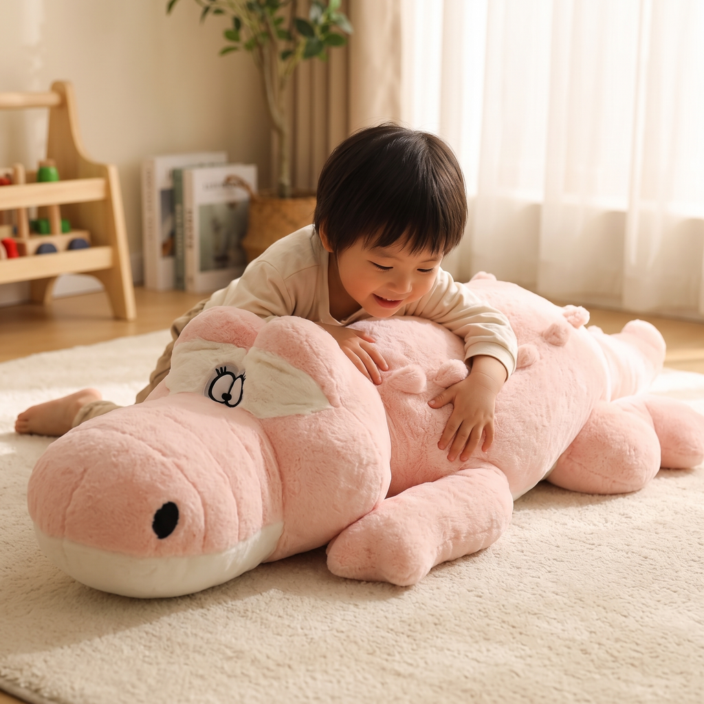 Peluche Crocodile Géante Rose - Utilisation cosy intérieur