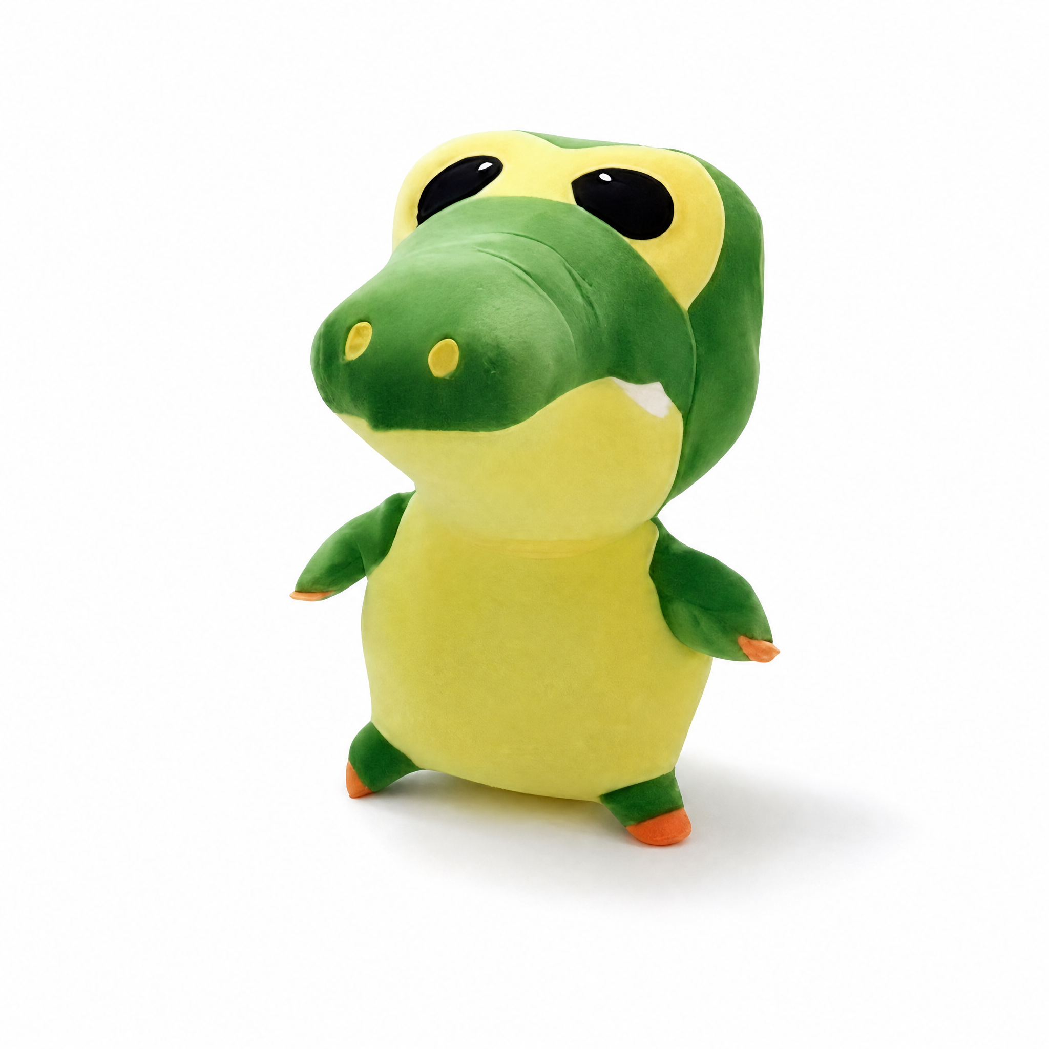 Peluche Crocodile Kawaii Vert et Jaune - Fond blanc frontal