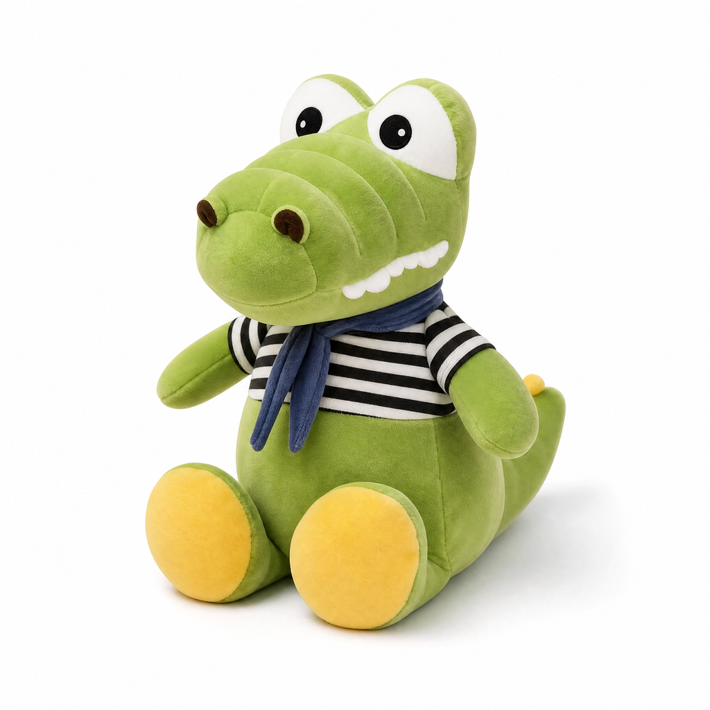 Peluche Crocodile Marinière Bébé - Fond blanc frontal