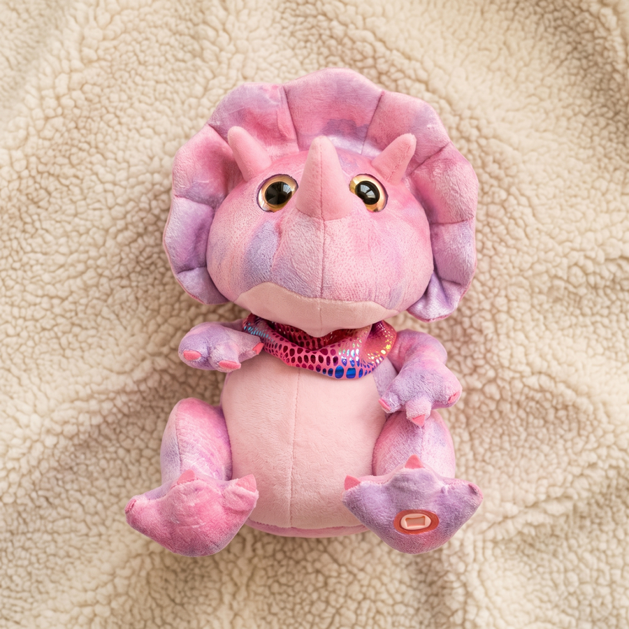 Peluche Dinosaure Interactive Rose 30cm - Detail matière