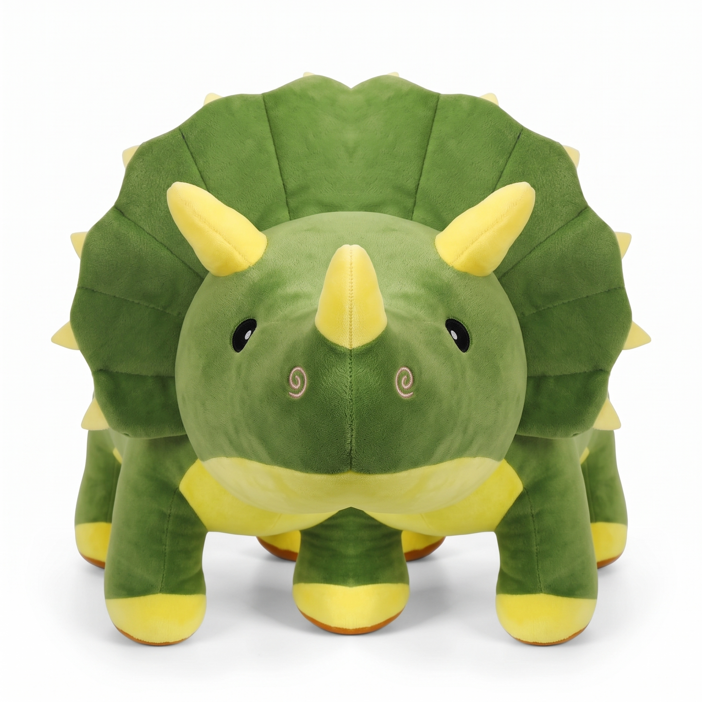 Peluche Dinosaure Verte Tricératops Toute Douce - fond blanc Frontal