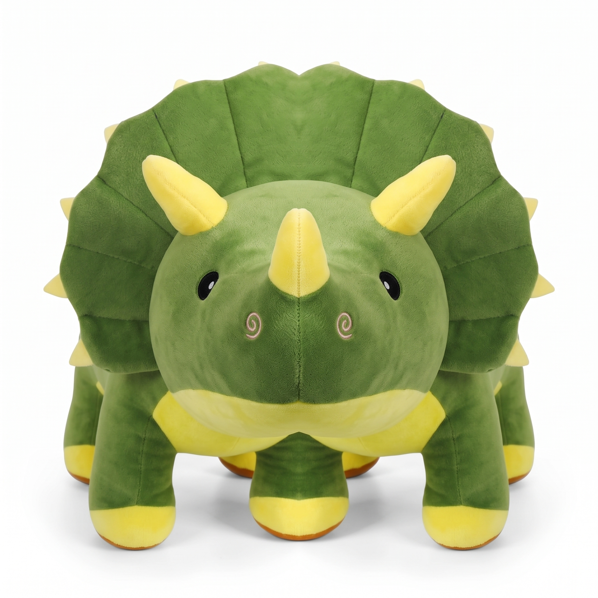 Peluche Dinosaure Verte Tricératops Toute Douce - fond blanc Frontal