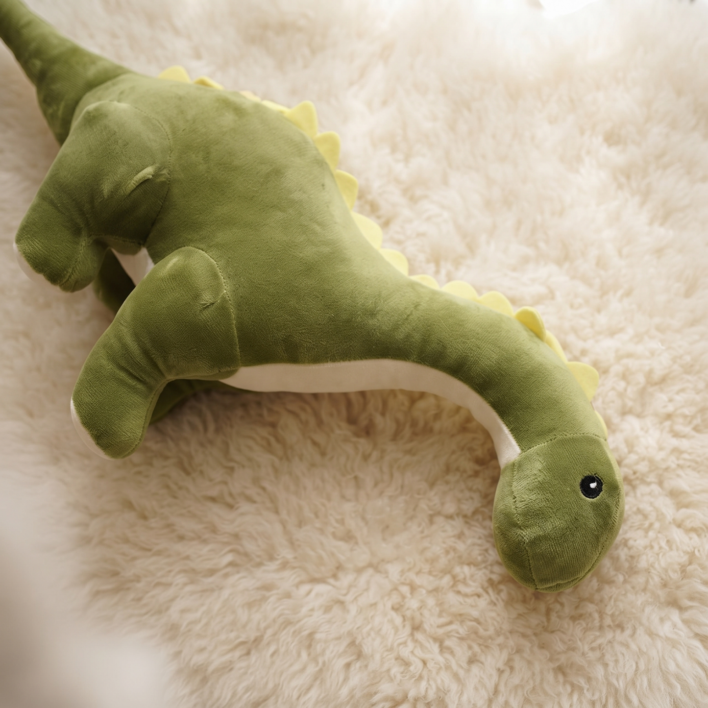 Peluche Diplodocus Verte à Long Cou - Detail matière
