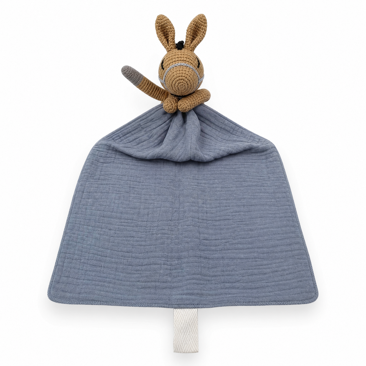 Peluche doudou plat tête cheval pour bébé - Bleu
