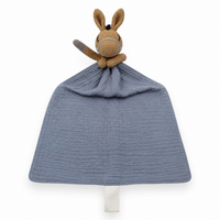 Peluche doudou plat tête cheval pour bébé - Bleu