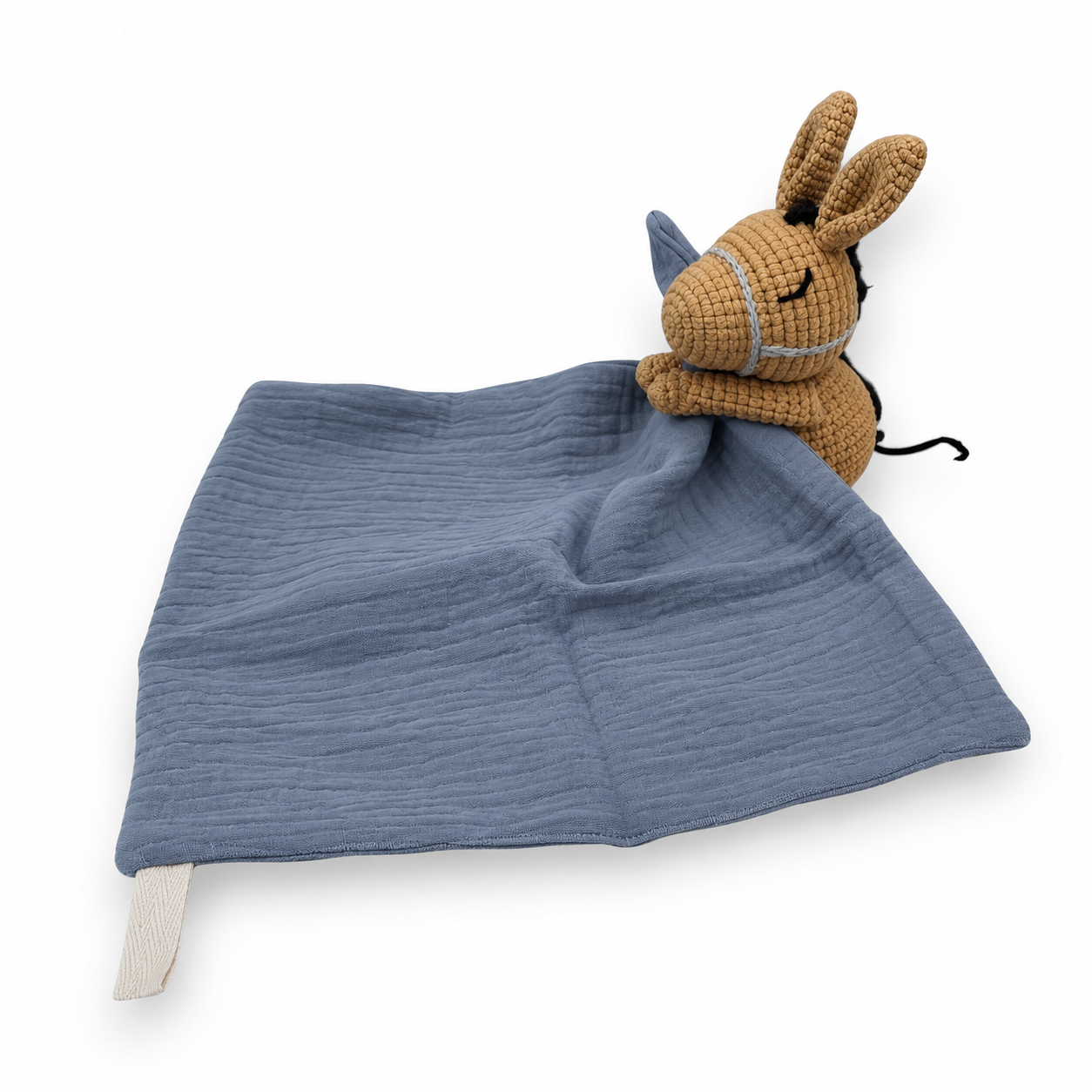 Peluche doudou plat tête cheval pour bébé - fond blanc Angle