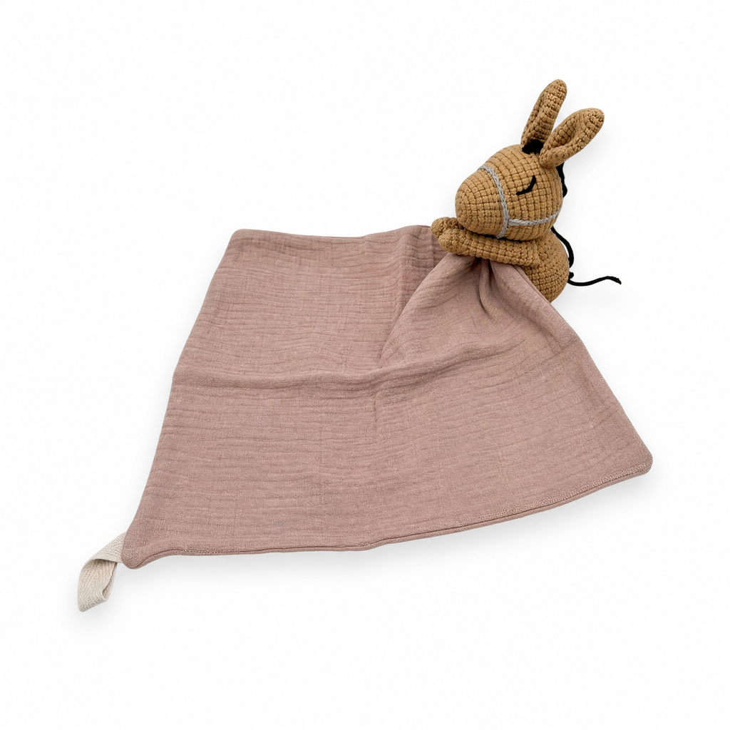 Peluche doudou plat tête cheval pour bébé - Rose