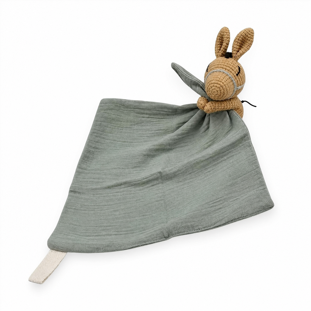 Peluche doudou plat tête cheval pour bébé - Vert