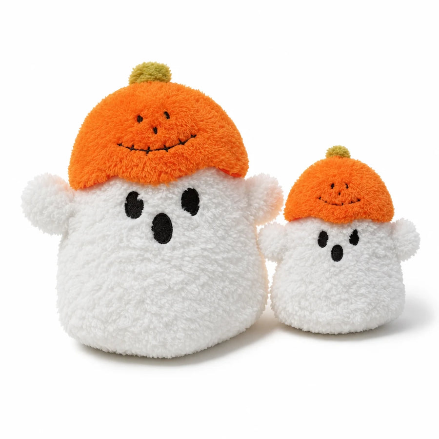 Peluche Fantôme avec Chapeau Citrouille - Fond blanc frontal