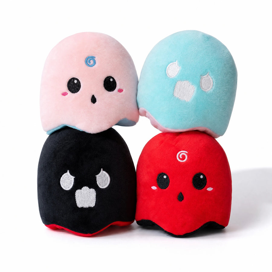 Peluche Fantôme Réversible Duo Halloween Blanc et Noir - Fond blanc frontal