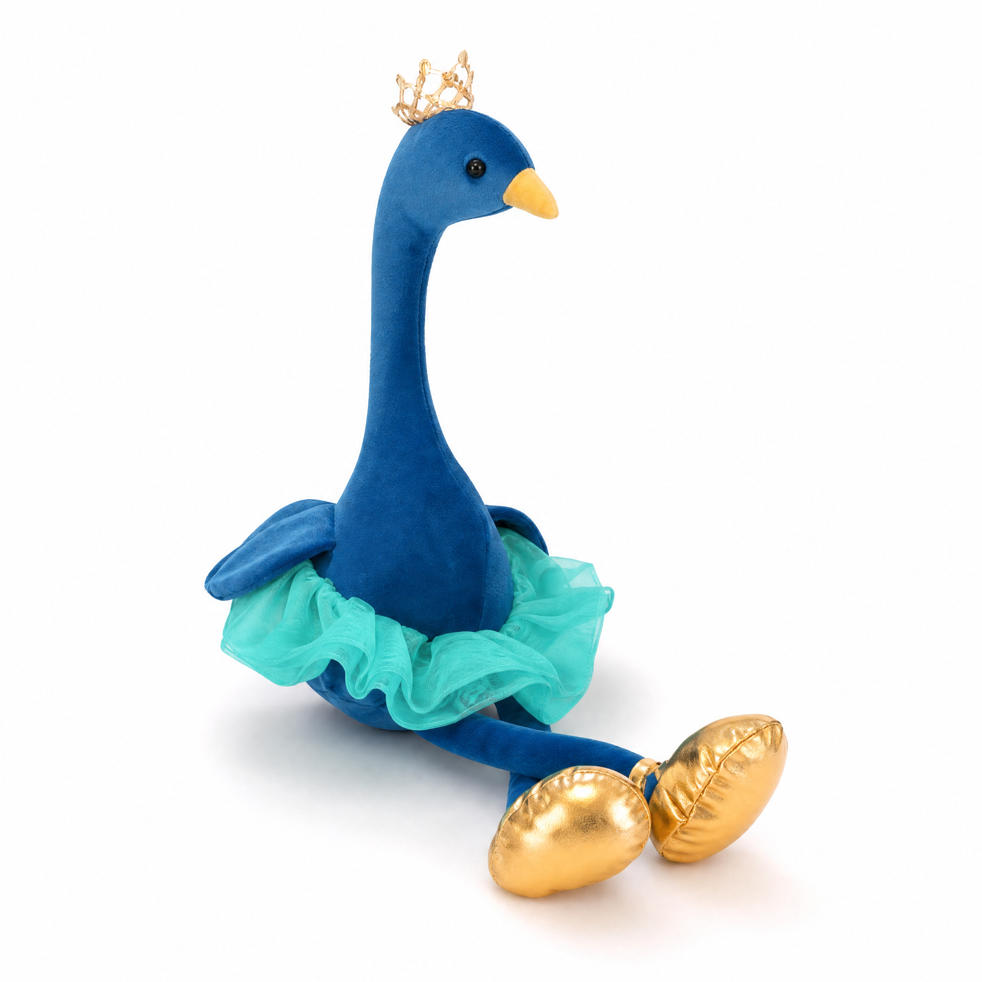 Peluche Flamant Bleu avec Couronne Dorée - Fond blanc frontal