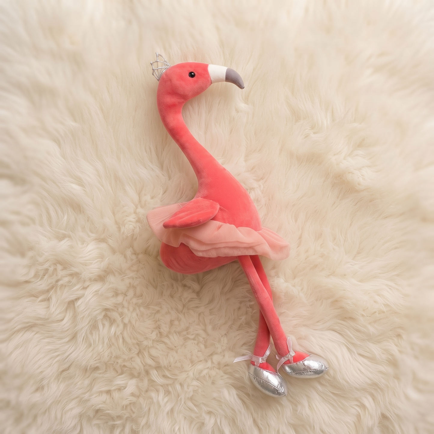 Peluche Flamant Rose 35cm Couronne Douce - Détail matière