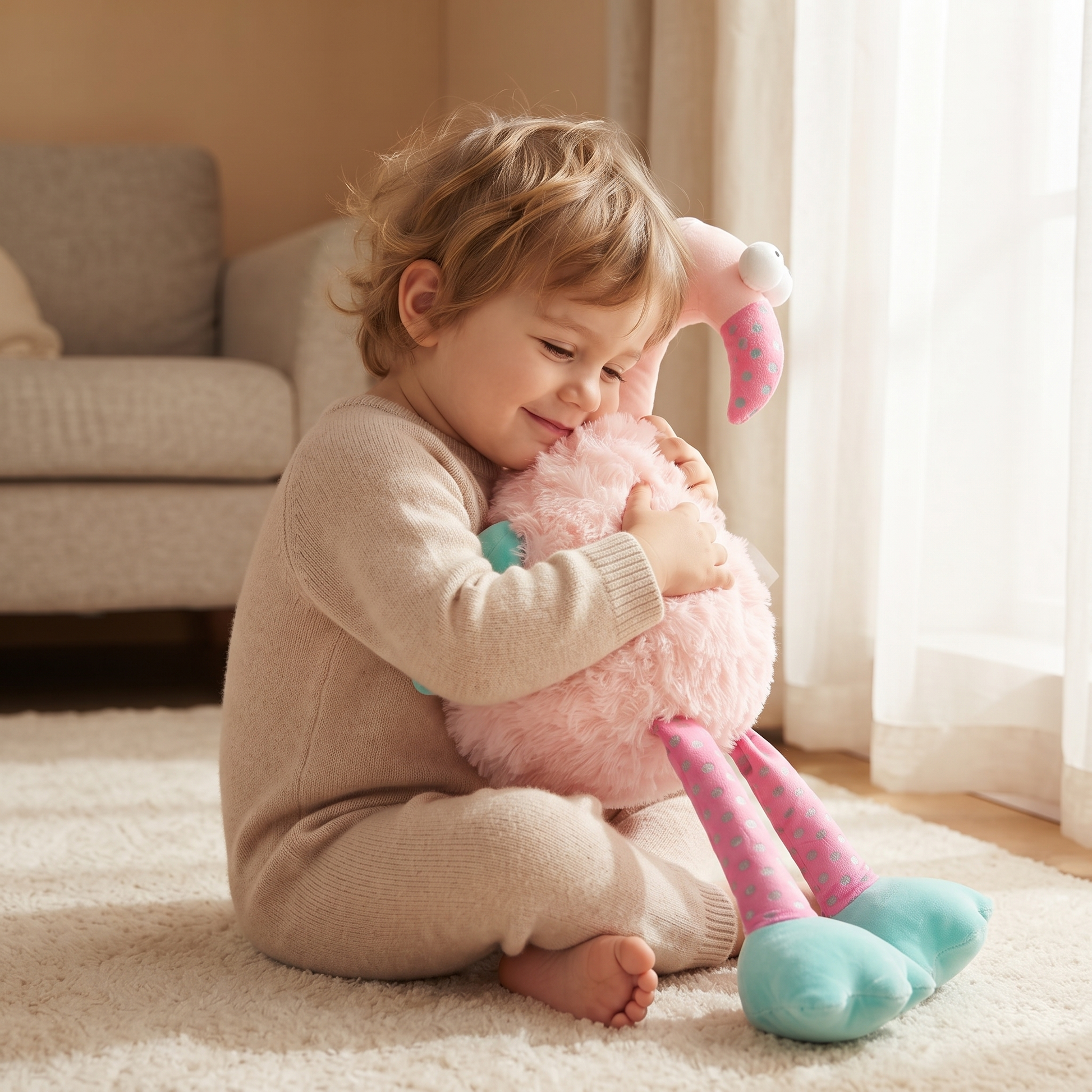 Peluche Flamant Rose Colorée - Utilisation cosy intérieur