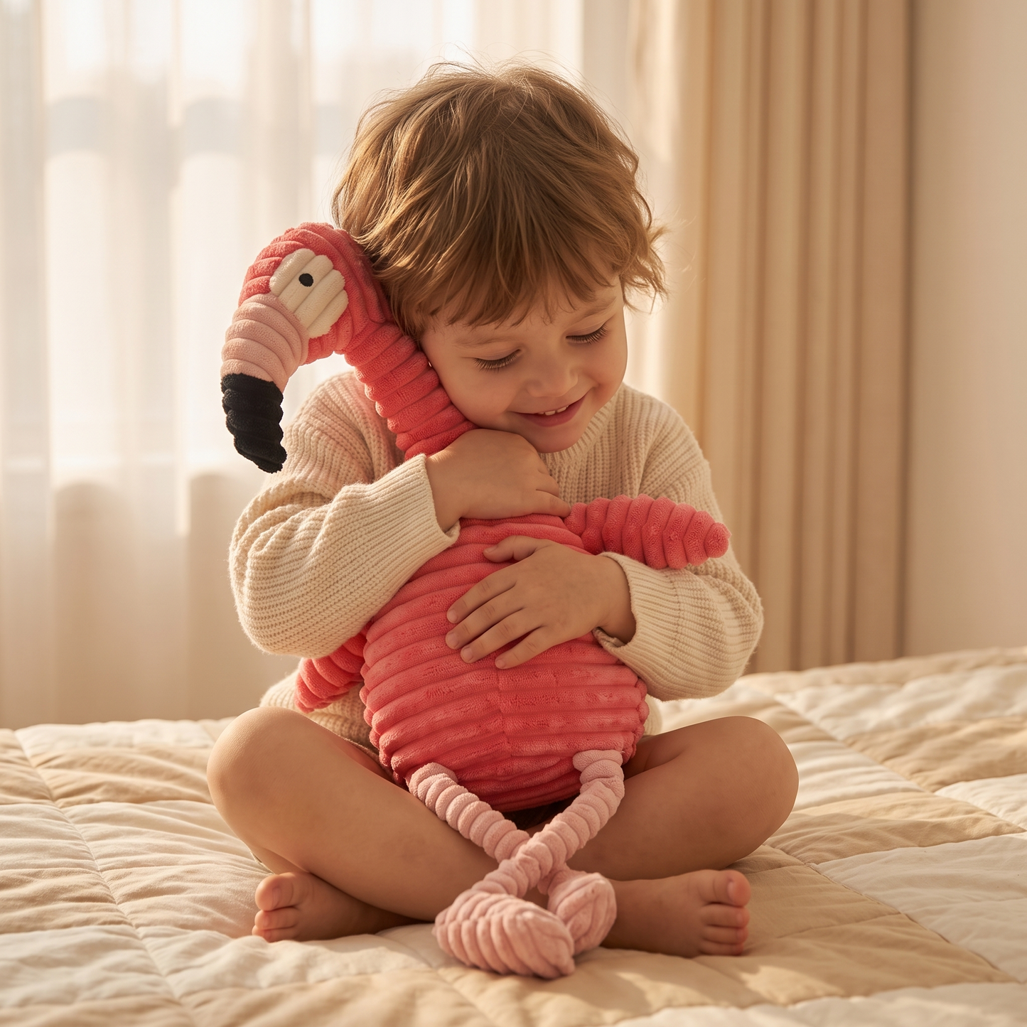 Peluche Flamant Rose Côtelé 30 cm - Utilisation cosy intérieur