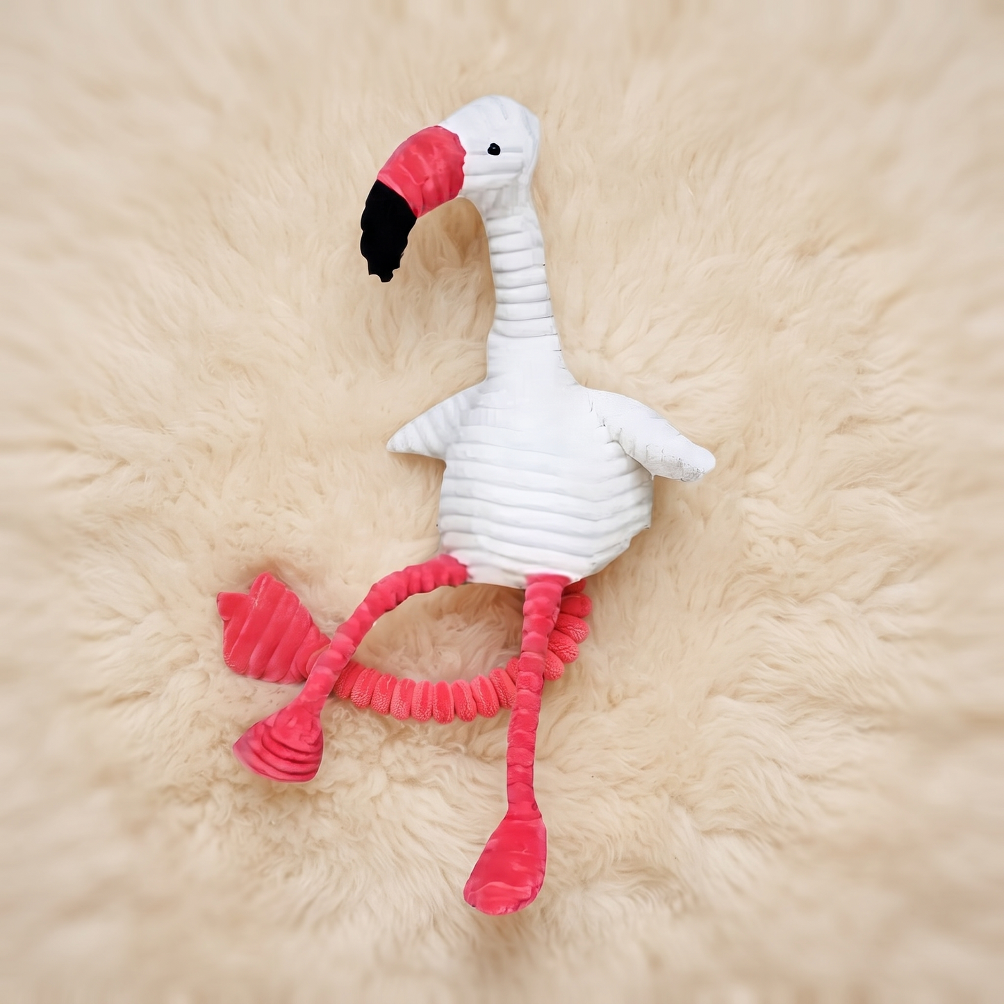 Peluche Flamant Rose Coton Côtelé Blanc - Détail matière