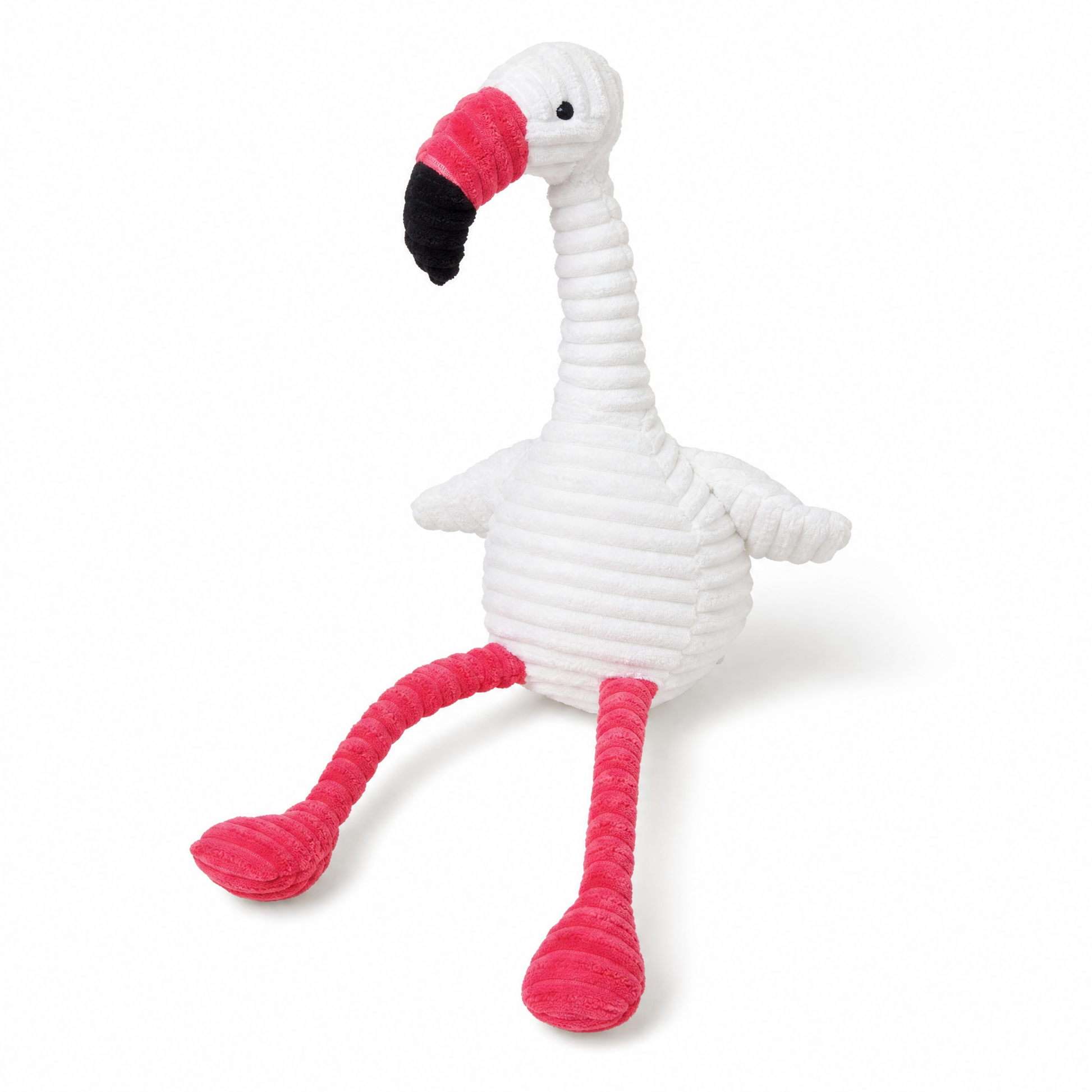 Peluche Flamant Rose Coton Côtelé Blanc - Fond blanc frontal
