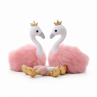 Peluche Flamant Rose Couronne Dorée - Fond blanc frontal