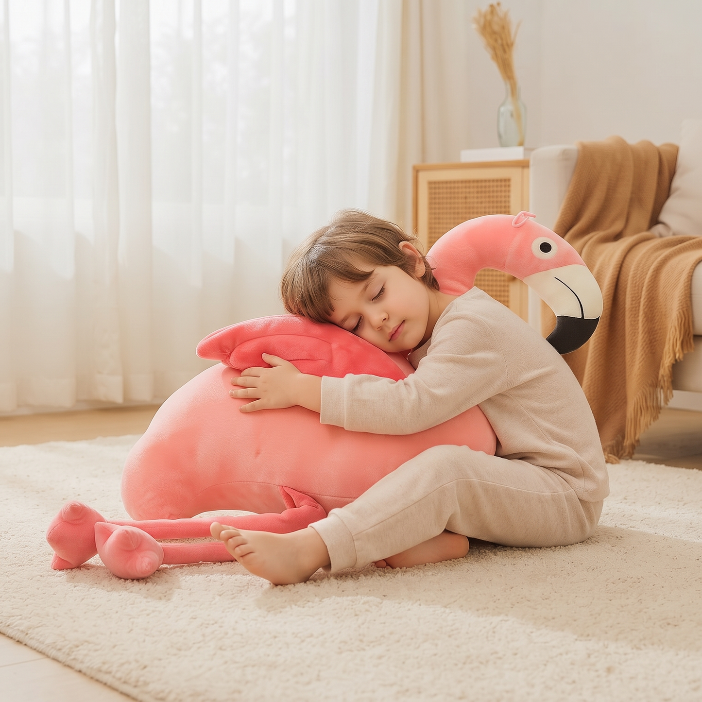 Peluche Flamant Rose Déco Géante - Utilisation cosy intérieur