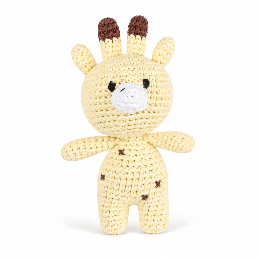 Peluche Girafe Crochet Fait Main Coton - Jaune