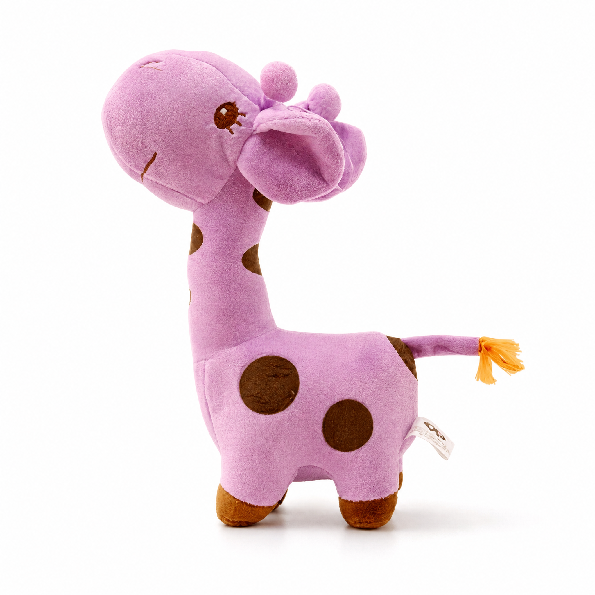 Peluche Girafe Violette Douce avec Taches Noires - Fond blanc frontal