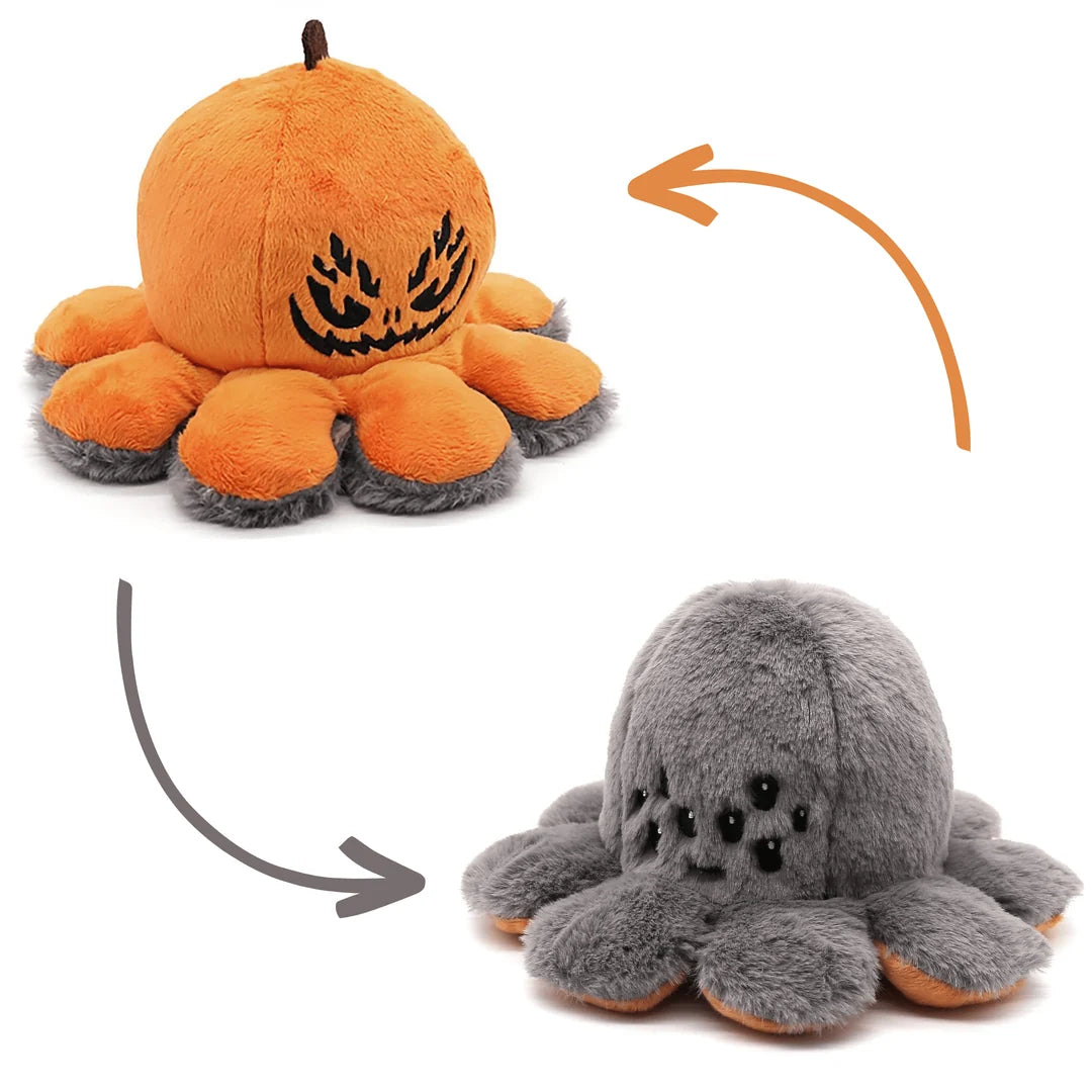 Peluche citrouille Halloween réversible araignée