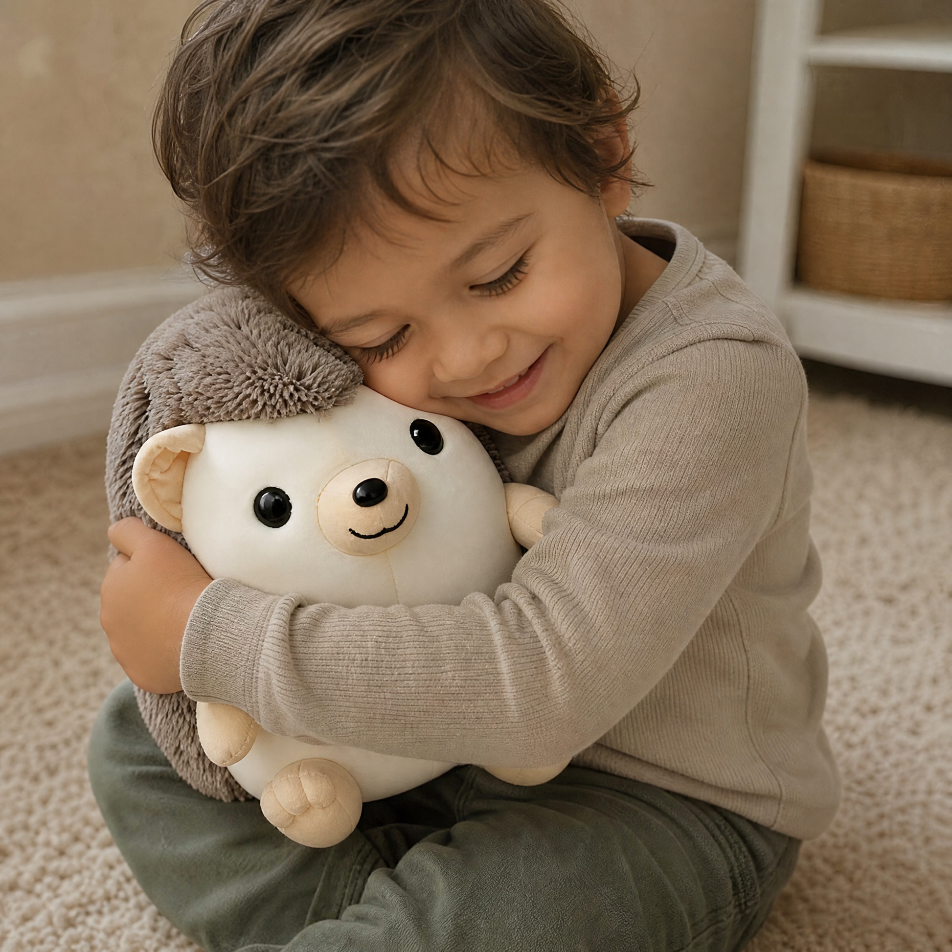 Peluche Hérisson Adorable Marron et Crème - Utilisation cosy intérieur