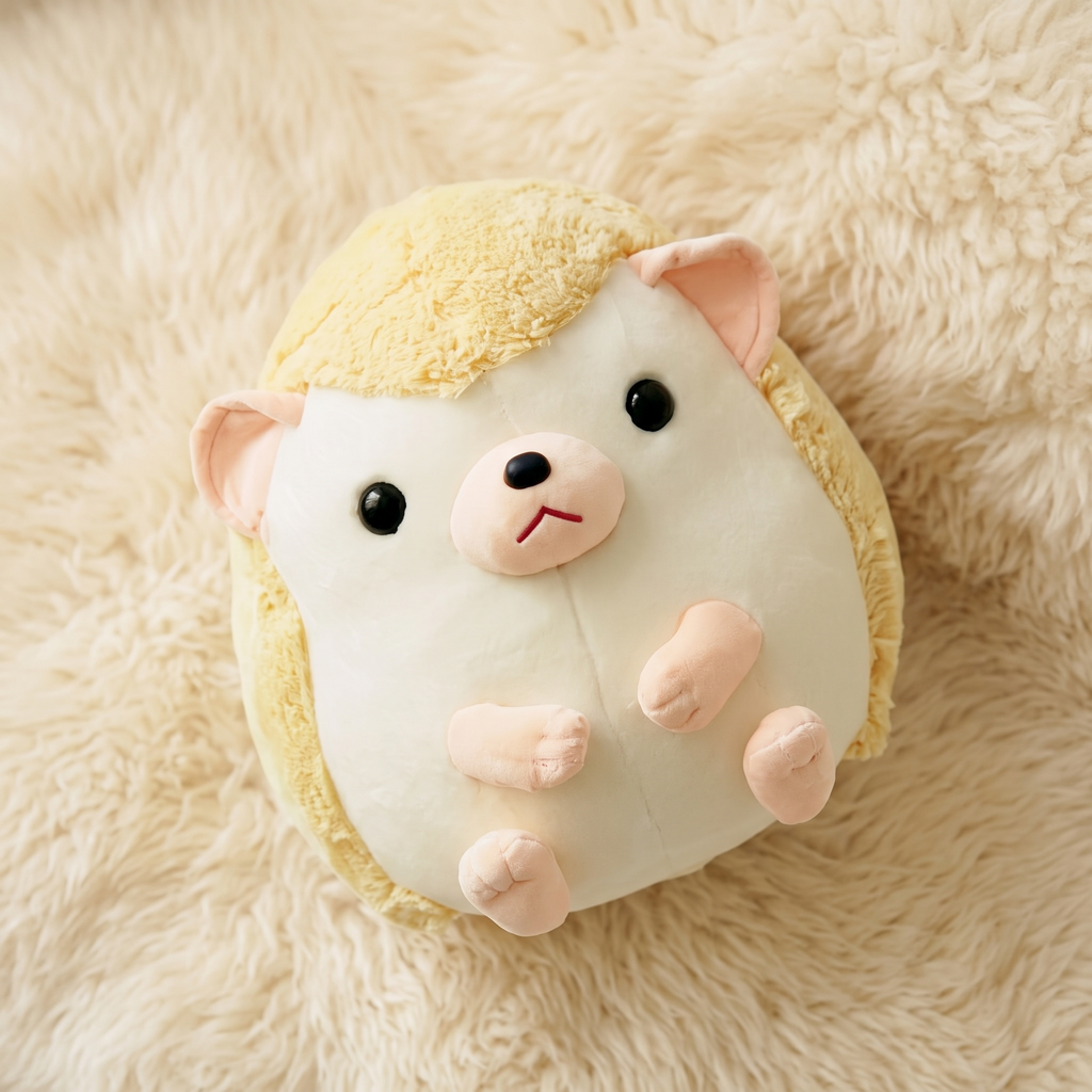 Peluche Hérisson Kawaii Jaune et Beige - Détail matière
