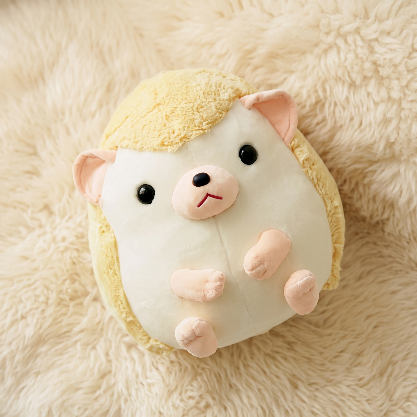 Peluche Hérisson Kawaii Jaune et Beige - Détail matière