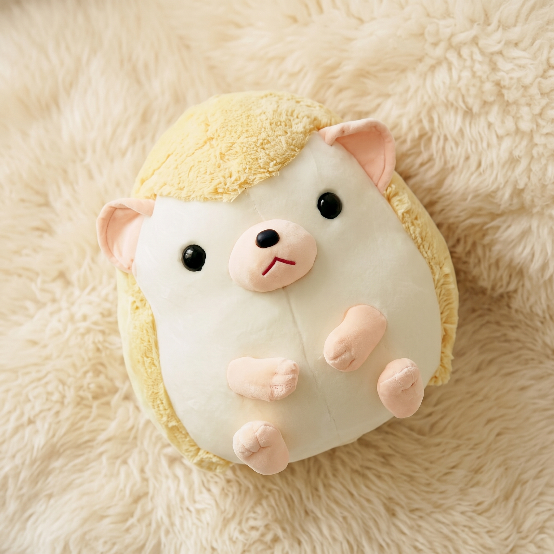 Peluche Hérisson Kawaii Jaune et Beige - Détail matière