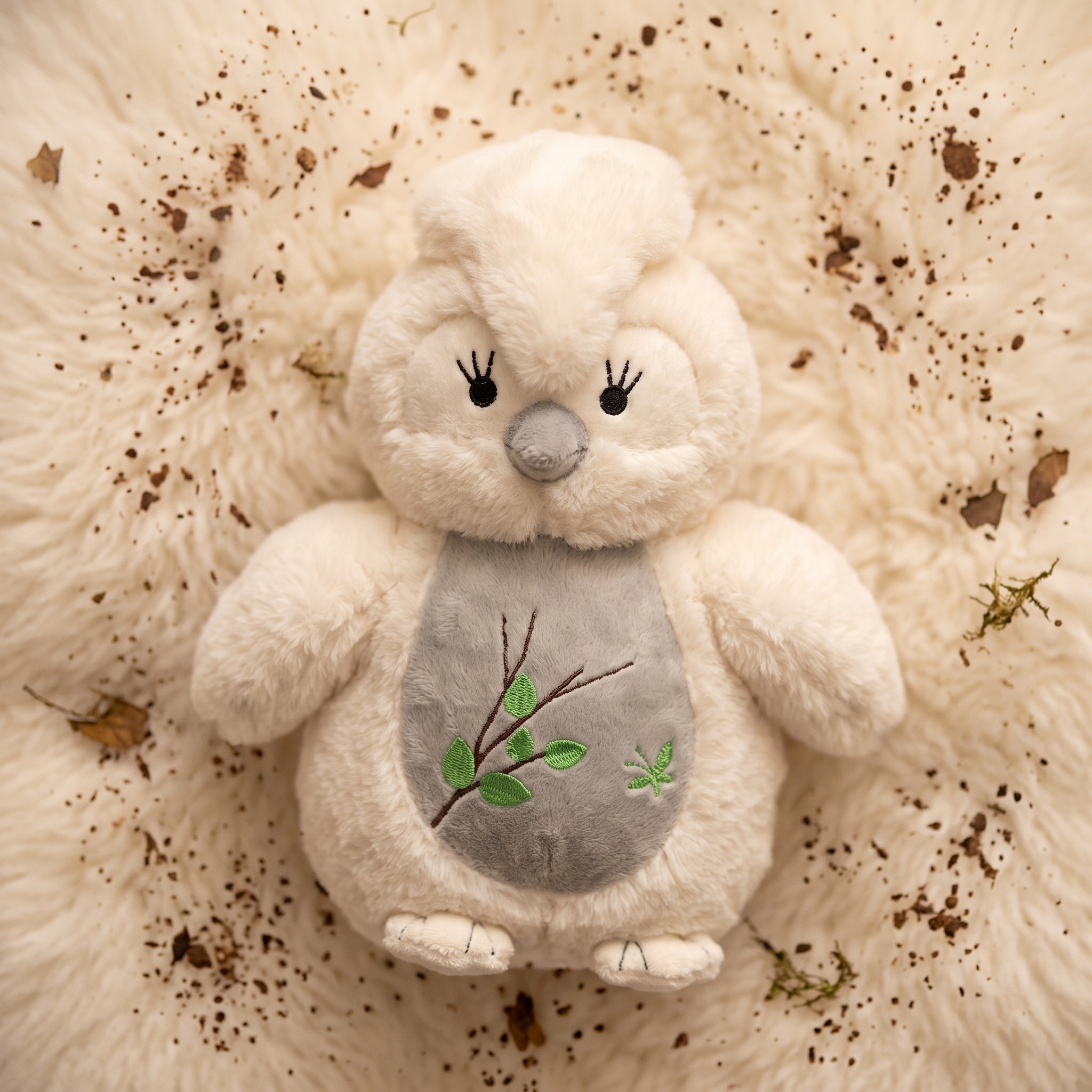 Peluche Hibou Blanc Kawaii 30cm - Détail matière