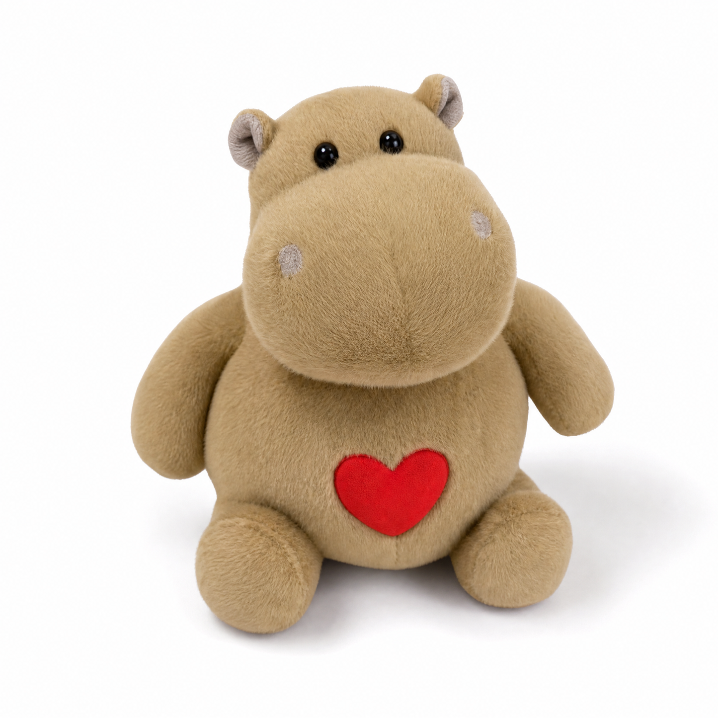 Peluche Hippopotame Cœur Beige ou Gris - Fond blanc frontal
