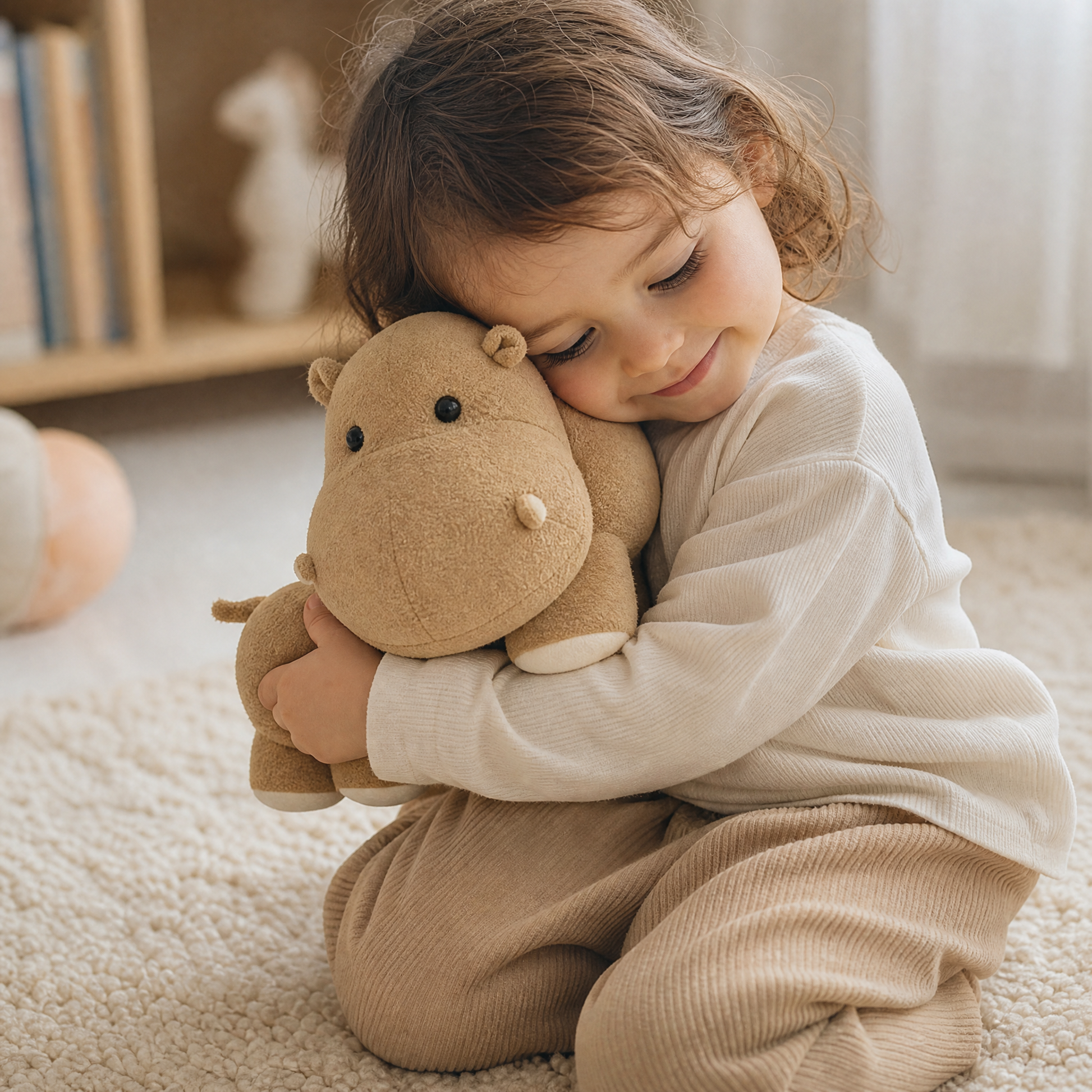 Peluche Hippopotame Debout Beige Quatre Pattes - Utilisation cosy intérieur
