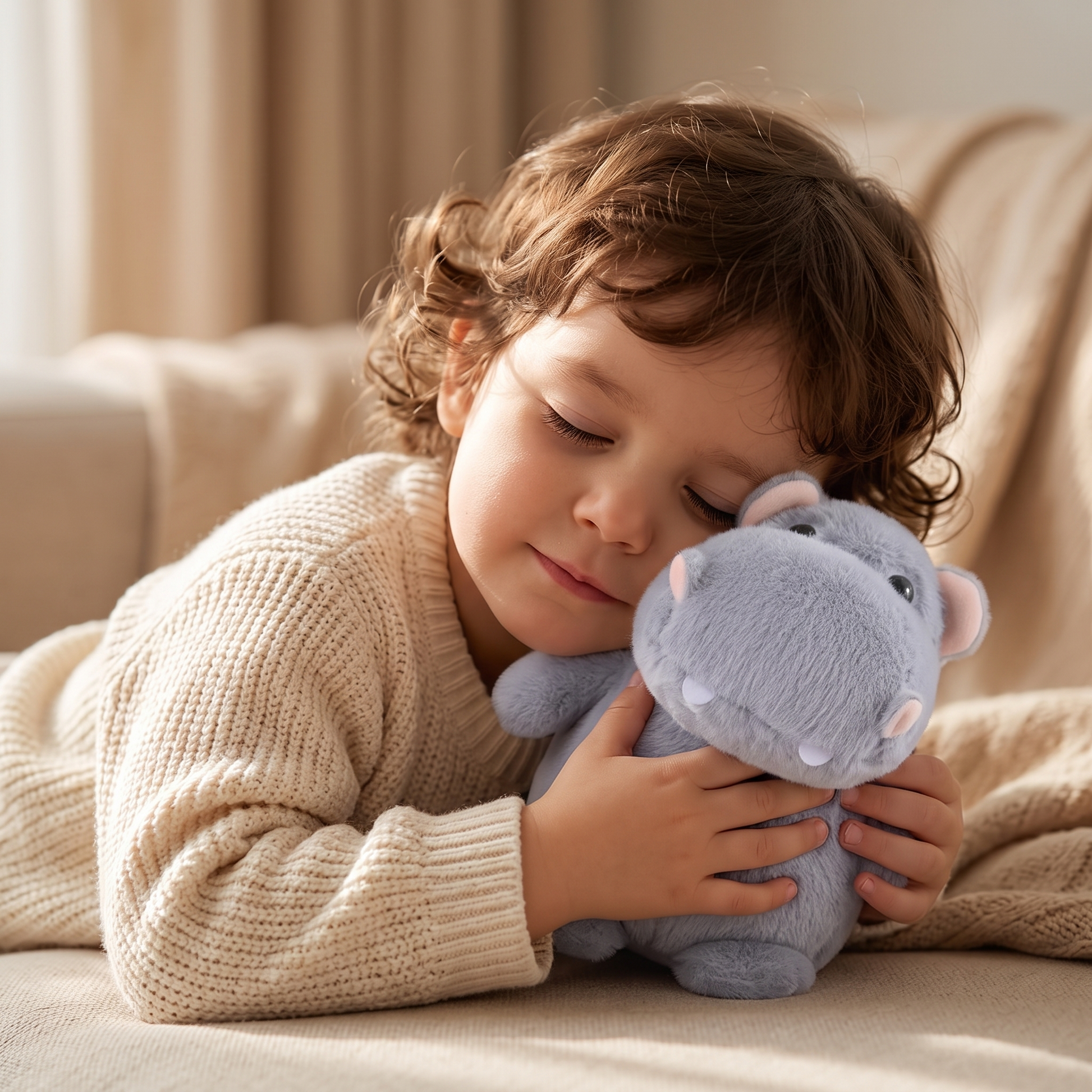 Peluche Hippopotame Grise en Trois Tailles - Utilisation cosy intérieur