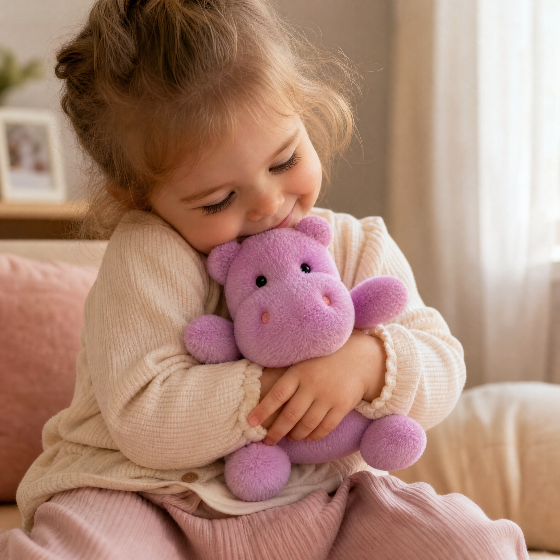 Peluche Hippopotame Violet - Utilisation cosy intérieur