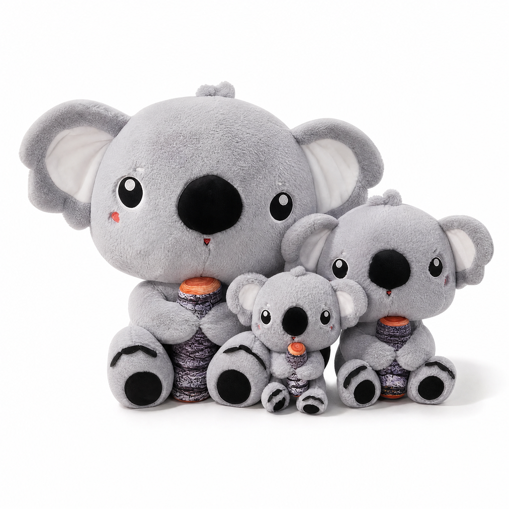 Peluche Koala Gris avec Bambou - Fond blanc frontal
