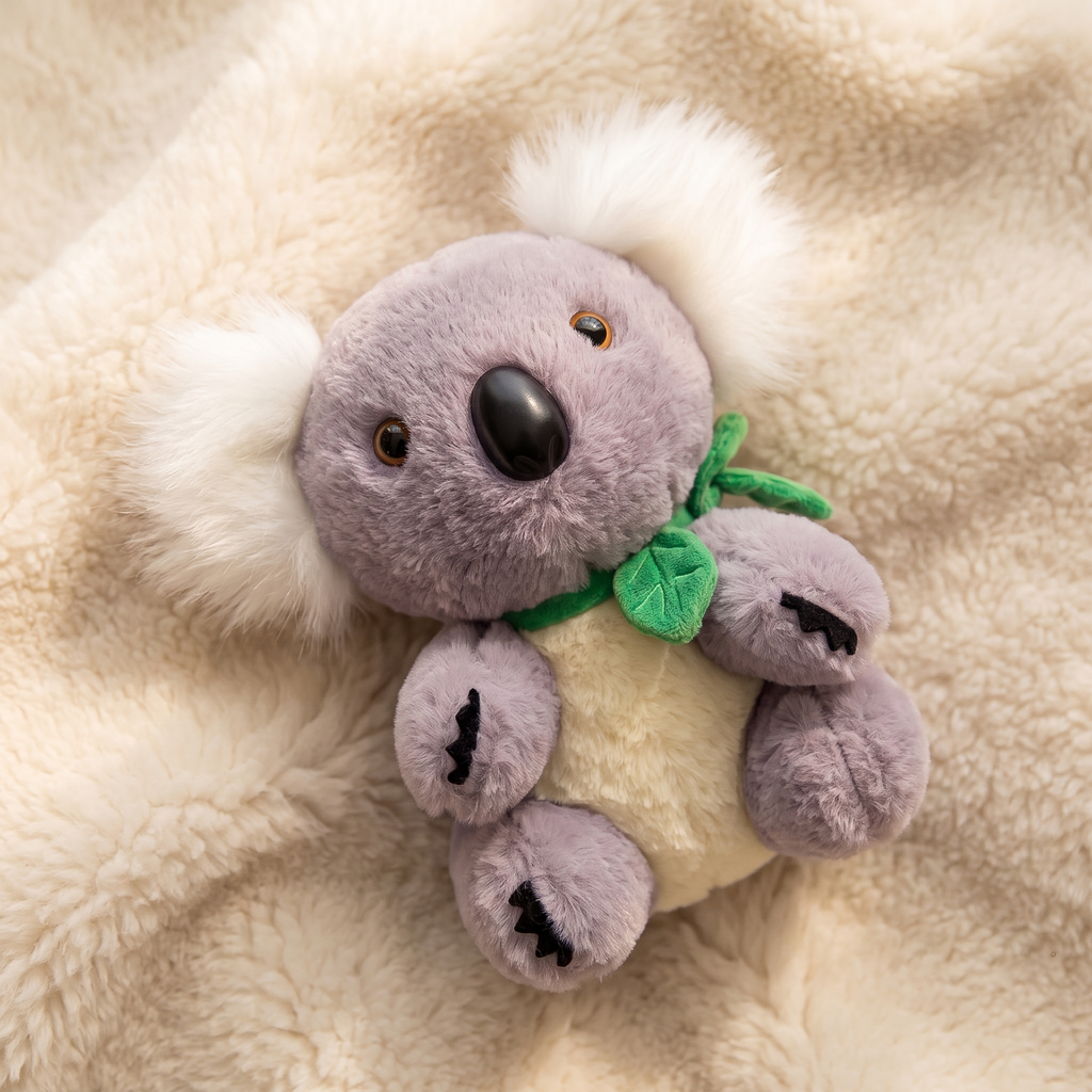 Peluche Koala Gris et Blanc avec Feuille d'Eucalyptus - Détail matière