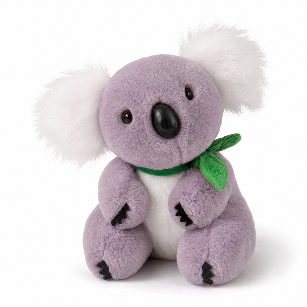 Peluche Koala Gris et Blanc avec Feuille d'Eucalyptus - Fond blanc frontal
