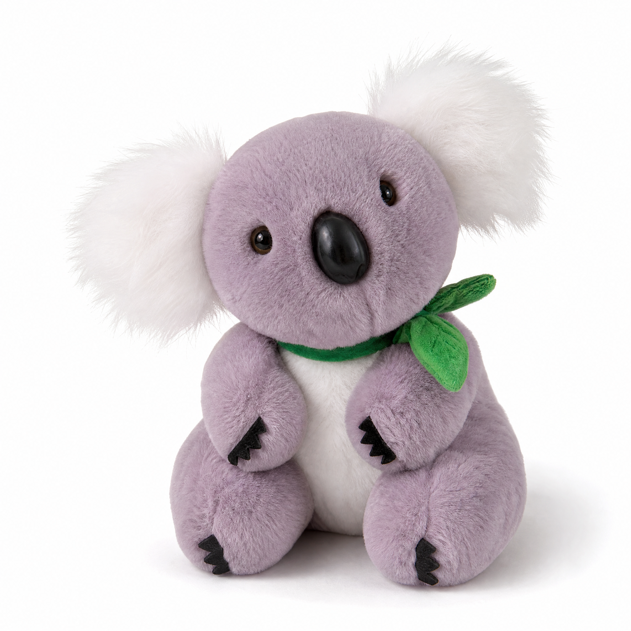 Peluche Koala Gris et Blanc avec Feuille d'Eucalyptus - Fond blanc frontal