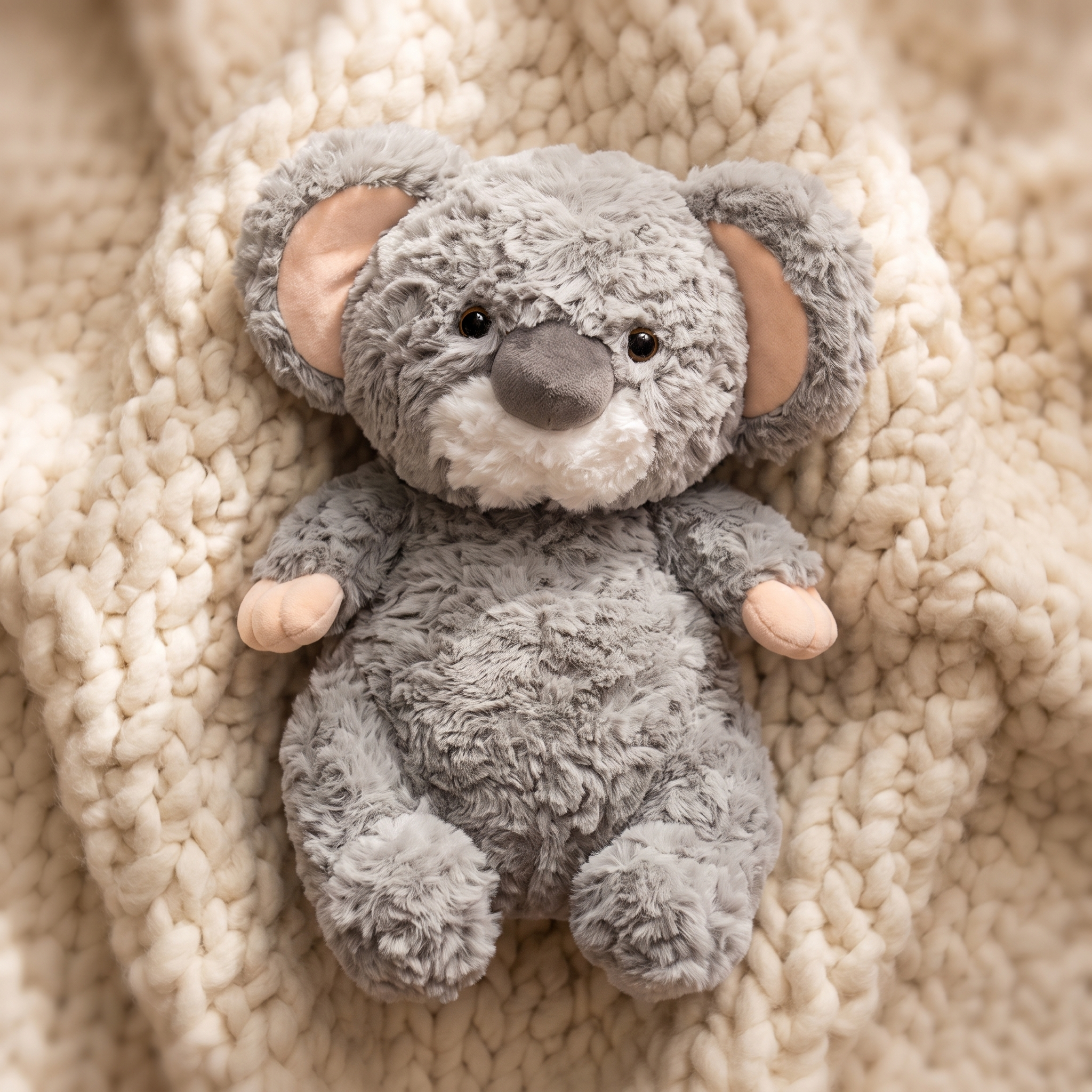 Peluche Koala Grise avec Feuille d'Eucalyptus 35 cm - Détail matière