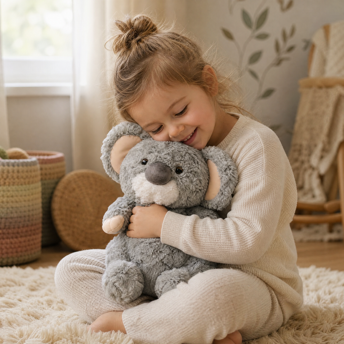 Peluche Koala Grise avec Feuille d'Eucalyptus 35 cm - Utilisation cosy intérieur