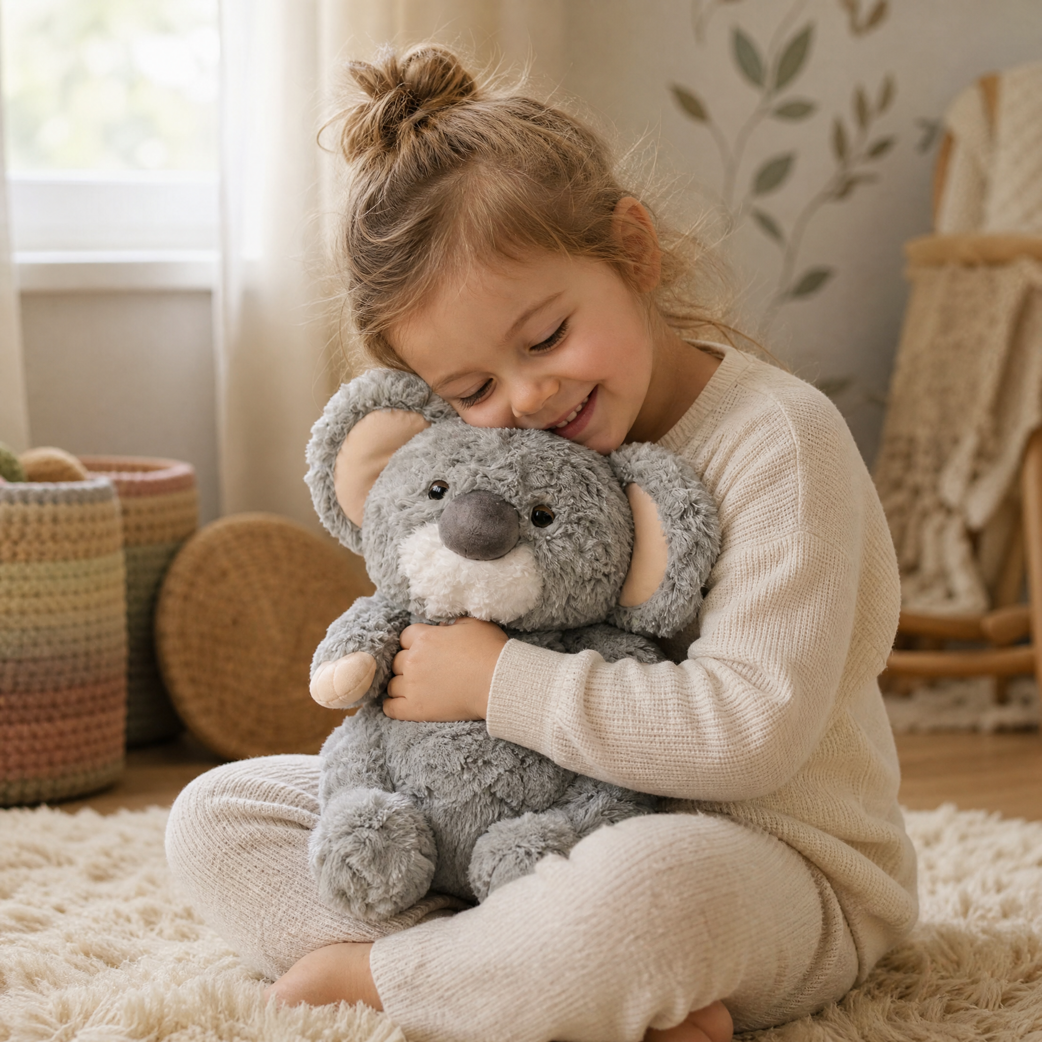 Peluche Koala Grise avec Feuille d'Eucalyptus 35 cm - Utilisation cosy intérieur