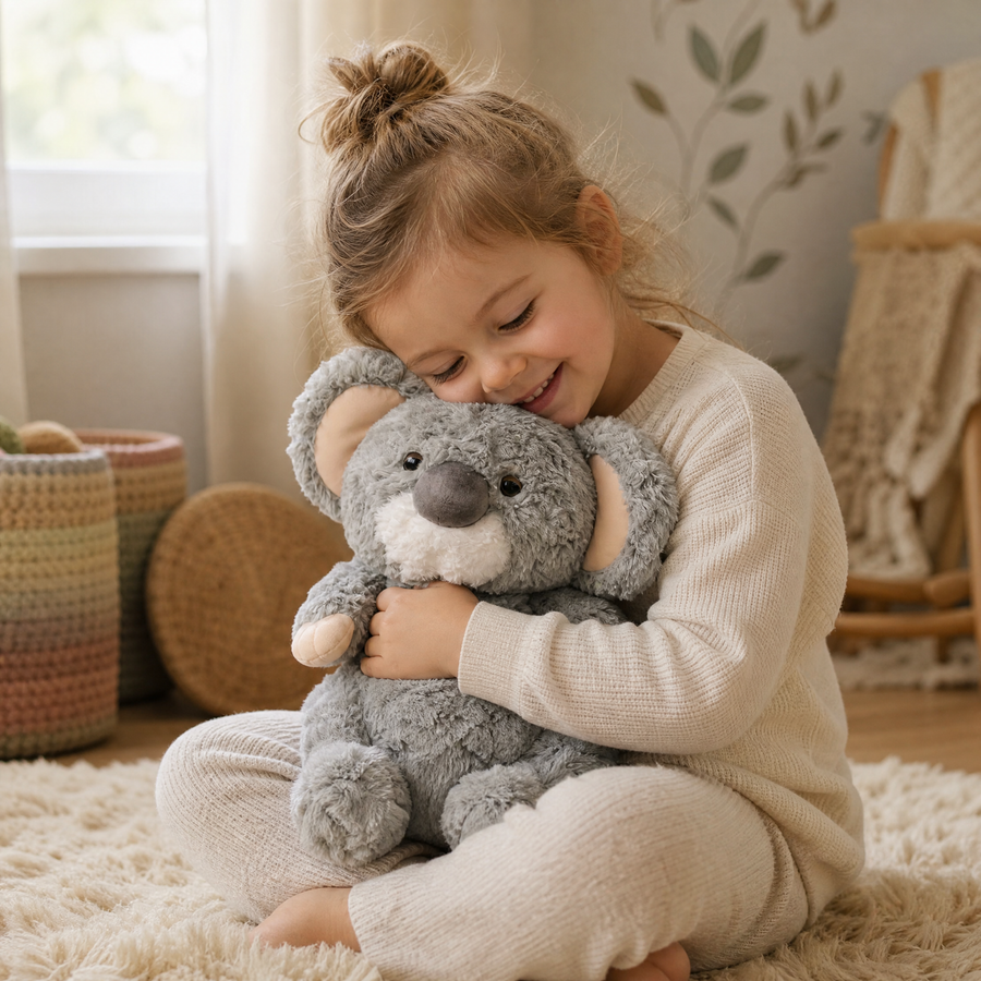 Peluche Koala Grise avec Feuille d'Eucalyptus 35 cm - Utilisation cosy intérieur