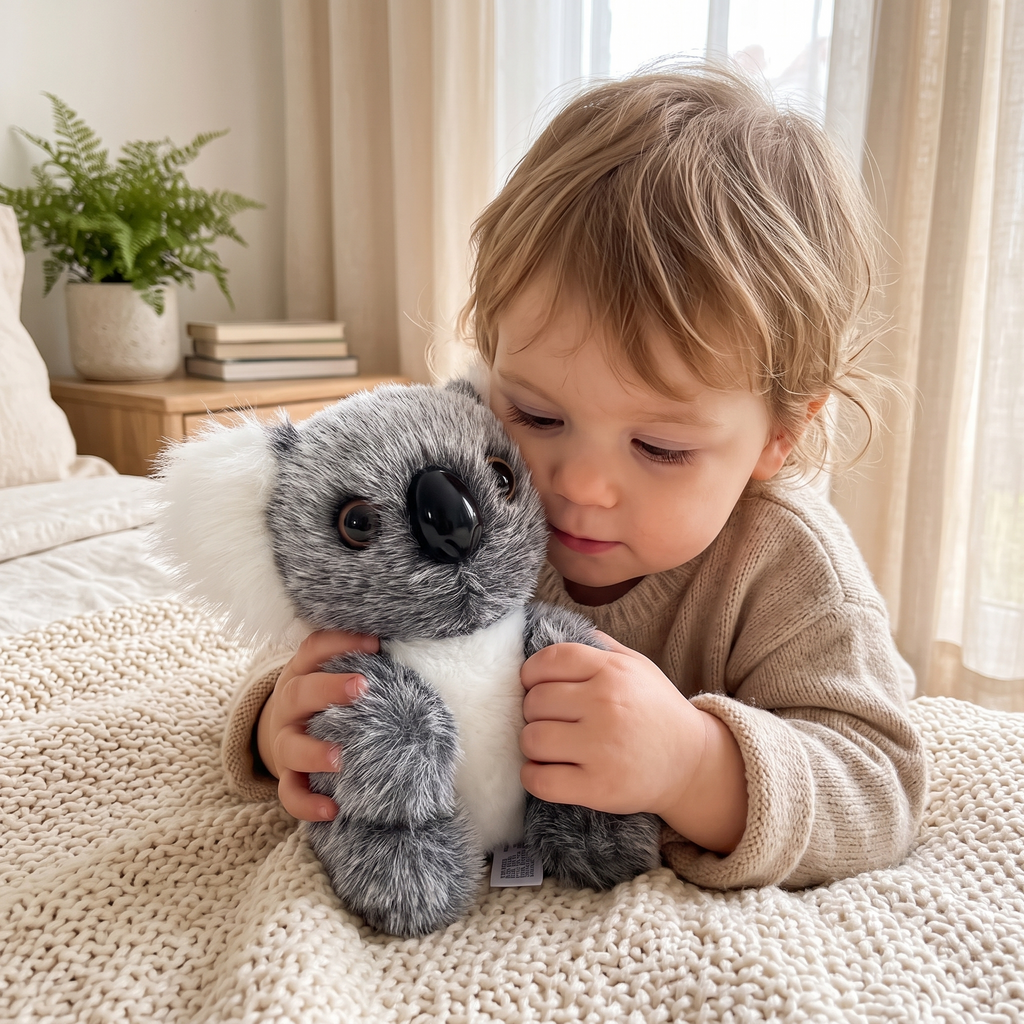 Peluche Koala Réaliste Gris et Blanc - Utilisation cosy intérieur